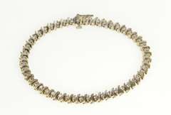14K White Gold Diamond Inset Classic Wavy Link Tennis Bracelet