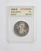 MS60 1938-D Walking Liberty Half Dollar - ACG Graded