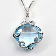 Wistful Blue Topaz & Diamond 14K WG Pendant