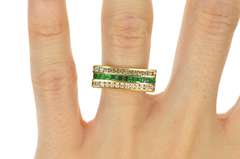 18K Yellow Gold 0.81 Ctw Emerald Diamond Squared Statement Ring