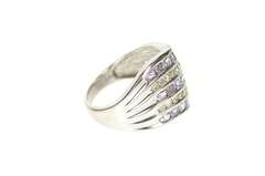 10K White Gold Tiered Wavy Row Tanzanite Diamond Statement Ring