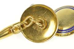 18K Yellow Gold Art Deco Blue Enamel Ornate Men's Cuff Links