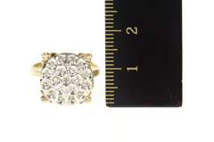 10K Yellow Gold Squared Diamond Encrusted Raised Cluster Ring