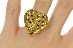 18K Yellow Gold Retro Designer Geometric Heart Statement Ring