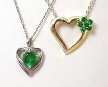 Lot of 2 Sterling Silver Heart Necklaces with Green Stones