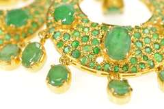 18K Yellow Gold 14.60 Ctw Emerald Encrusted Statement Dangle Earrings