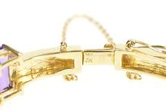 14K Yellow Gold Emerald Cut Amethyst Diamond Inset Bangle Bracelet