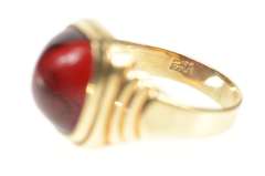 10K Yellow Gold 1930's Men's Syn. Ruby Cabochon Statement Ring