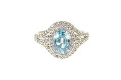 10K Yellow Gold Oval Blue Topaz Diamond Halo Cocktail Ring