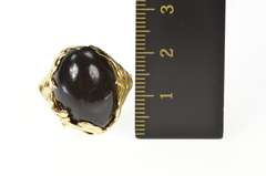 14K Yellow Gold Round Black Wood Ornate Leaf Vine Motif Ring