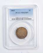 MS63 BN 1865 Union Shield Two Cent Piece - Graded PCGS