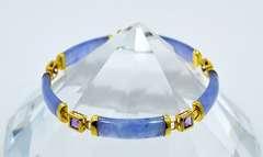 Gold Over Sterling Silver Purple Jade Bracelet With Crystal Links