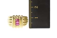 14K Yellow Gold Baguette Ruby Scalloped Geometric Statement Ring