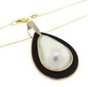 Mabe Pearl & Black Onyx w Diamond Accent Bail Necklace
