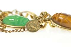 Gold Filled 1960's Carved Tiger's Eye Agate Scarab Bracelet