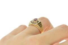 14K Yellow Gold 0.78 Ctw Oval Ruby Diamond Halo Squared Ring