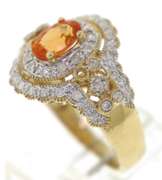 Fabulous Yellow Gold Orange Sapphire and Diamond Ring