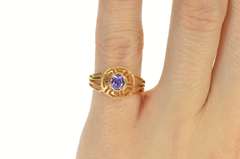 18K Yellow Gold Round Amethyst Greek Key Wave Filigree Ring