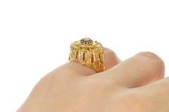 14K Yellow Gold Diamond Sapphire Abstract Floral Cocktail Ring