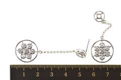 14K White Gold Round Floral Cluster Dangle Chain CZ Earrings
