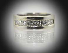 Man's Impressive White Gold Princess-Cut Diamond Band
