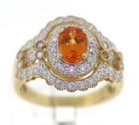Fabulous Yellow Gold Orange Sapphire and Diamond Ring