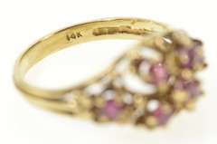14K Yellow Gold Victorian Ruby Inset Floral Ornate Statement Ring