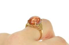 10K Yellow Gold Ornate Filigree Sunstone Cabochon Statement Ring