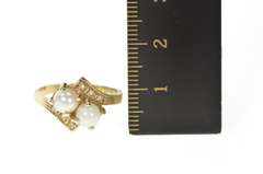 10K Yellow Gold Two Pearl Diamond Accent Bypass Engagement Ring