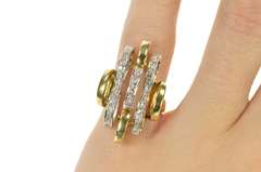 14K Yellow Gold Diamond Two Tone Geometric Oval Statement Ring