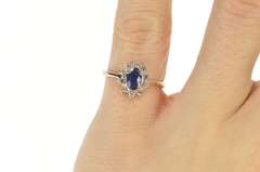 10K White Gold Oval Sapphire Diamond Halo Engagement Ring