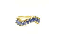 14K Yellow Gold Marquise Sapphire Wavy Statement Band Ring
