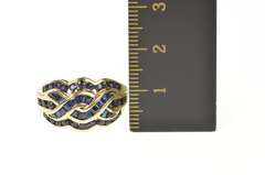 10K Yellow Gold Braid Channel Sapphire Twist Wavy Statement Ring