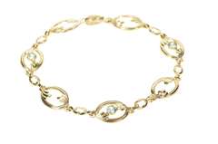 10K Yellow Gold Blue Topaz Wave Oval Design Statement Chain Bracelet