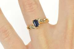 14K Yellow Gold Emerald Cut Sapphire Diamond Engagement Ring