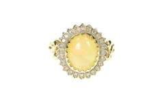 10K Yellow Gold Mexican Fire Opal Ornate Diamond Halo Cocktail Ring