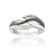 Sterling Silver Black Diamond Accent Black & White Wave Design Ring