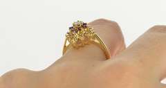 14K Yellow Gold 0.50 Ctw Diamond Ruby Halo Cluster Engagement Ring