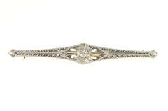 14K Yellow Gold Two Tone Art Deco Diamond Ornate Bar Pin/Brooch