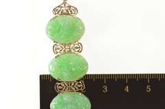 10K Yellow Gold Ornate Carved Oval Floral Jade Statement Bracelet