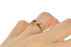 14K Yellow Gold Oval Syn. Ruby Diamond Accent Engagement Ring