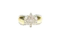 14K Yellow Gold Ornate Classic Diamond Cluster Rope Trim Ring
