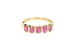10K Yellow Gold Oval Natural Ruby Wavy Five Stone Band Ring