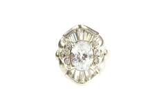 14K White Gold Oval Baguette Ballerina Halo Travel Engagement Ring