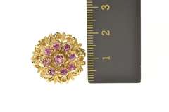 14K Yellow Gold 1960's Ruby Ornate Round Cluster Cocktail Ring
