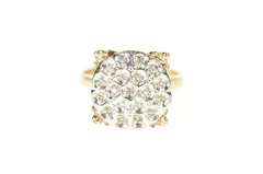 10K Yellow Gold Squared Diamond Encrusted Raised Cluster Ring