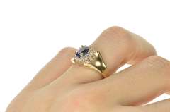 10K Yellow Gold Oval Syn. Sapphire Diamond Halo Engagement Ring