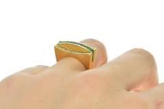 18K Yellow Gold 0.81 Ctw Emerald Diamond Squared Statement Ring