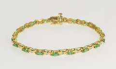 14K Yellow Gold Marquise Emerald Diamond X Link Tennis Bracelet