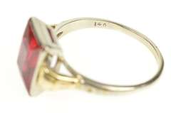 14K White Gold Two Tone Emerald Syn. Ruby Statement Ring